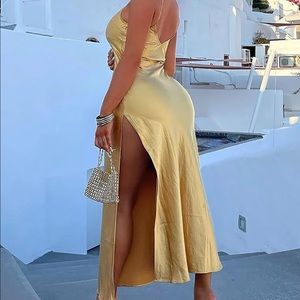 Fashion Nova Esperanza Satin Midi Dress - Gold